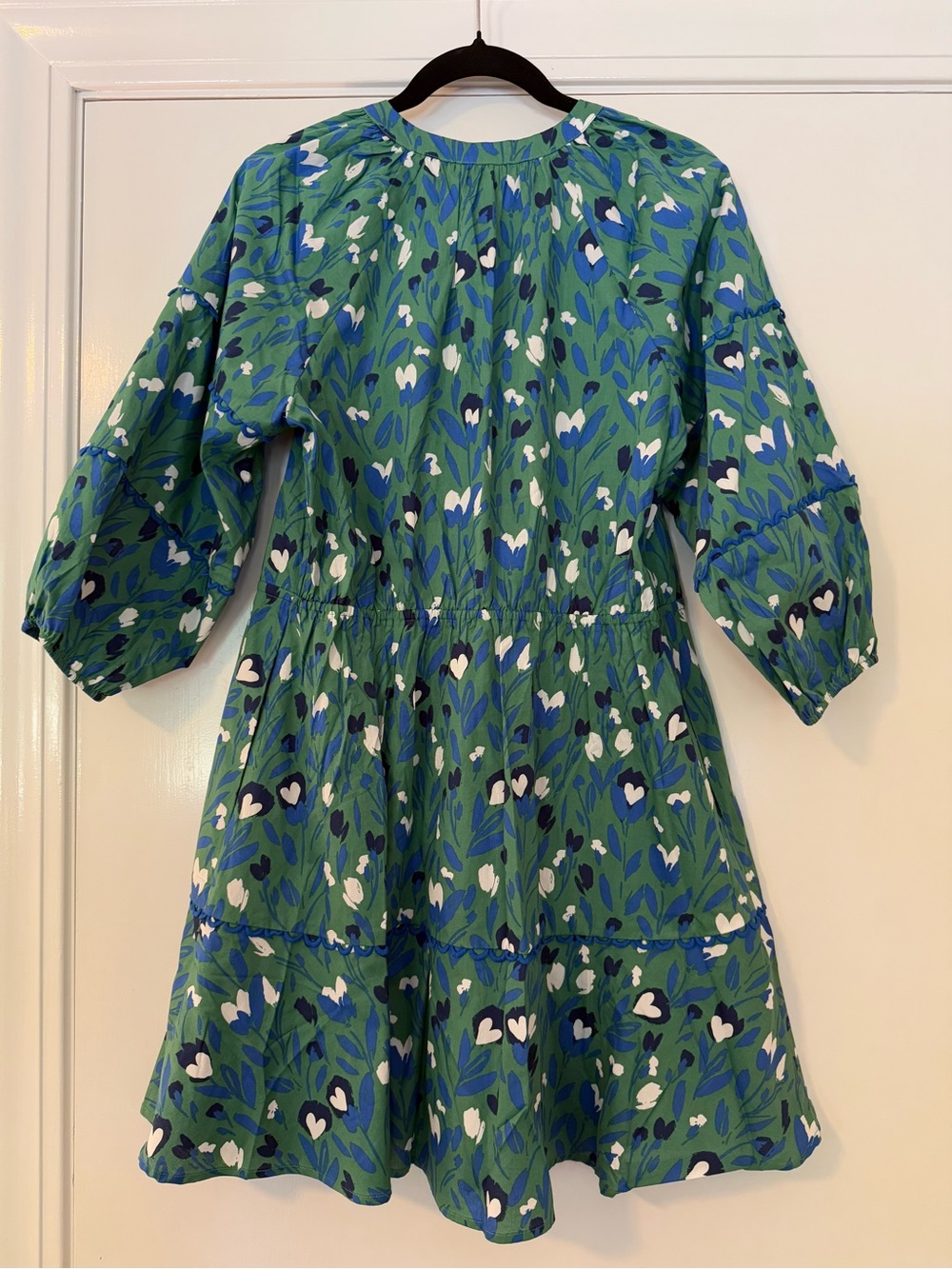 Sugarlips Blue and Green Floral Puff-Sleeve Tiered Dress - Picture 3 of 7